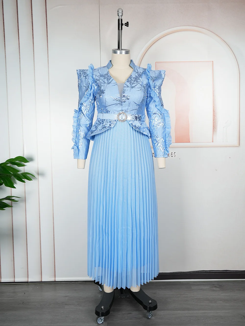 Vintage Luxury Pleated Long Sleeve Dress – Wedding & Party Kaftan with African Dashiki - Image 4