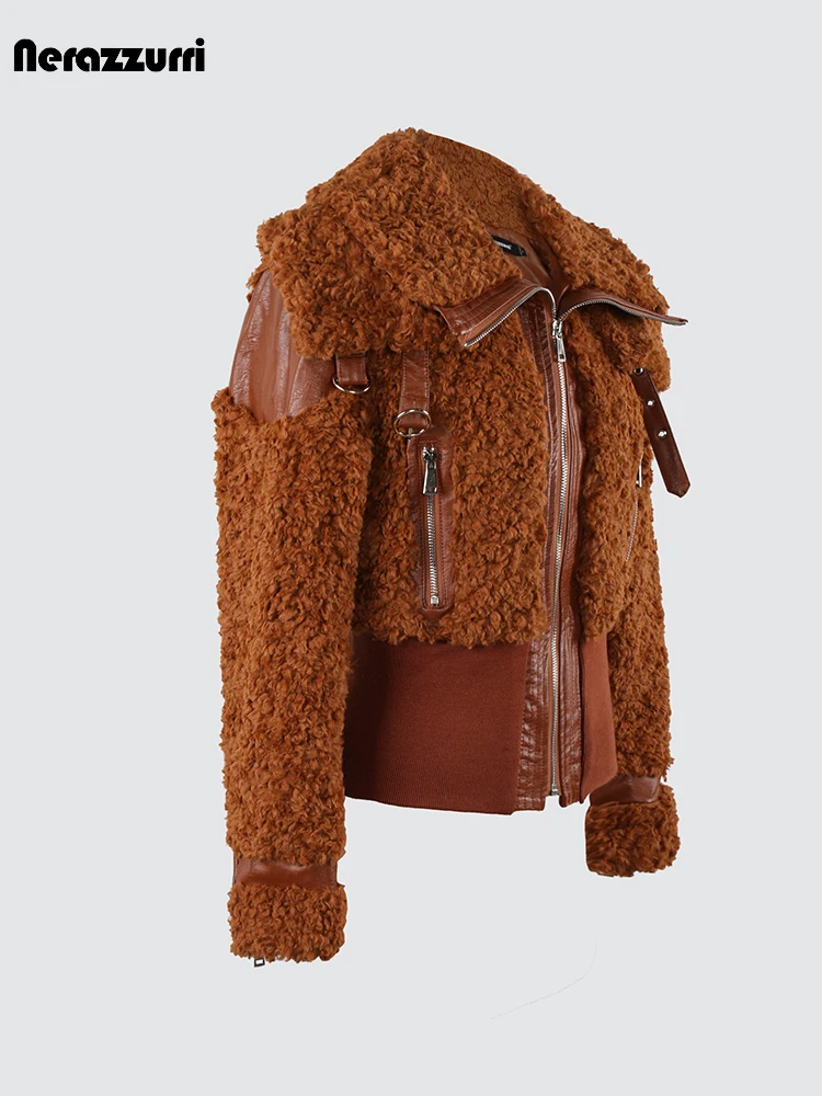 Chic Patchwork PU Leather & Faux Fur Coat – Zip‑Up Luxury Jacket for Women - Image 4