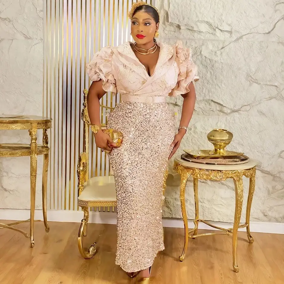 Plus Size African Luxury Sequin Evening Gown – Elegant Ankara Wedding Dress - Image 3