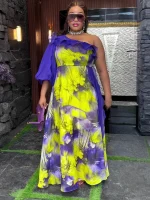 Chiffon One-Shoulder Maxi Dress – African Dashiki Print Evening Gown