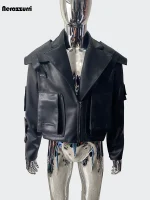 Nerazzurri Black PU Leather Emo Short Jacket for Men