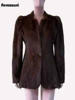 Nerazzurri Short Brown Faux Mink Fur Coat – Elegant & Warm