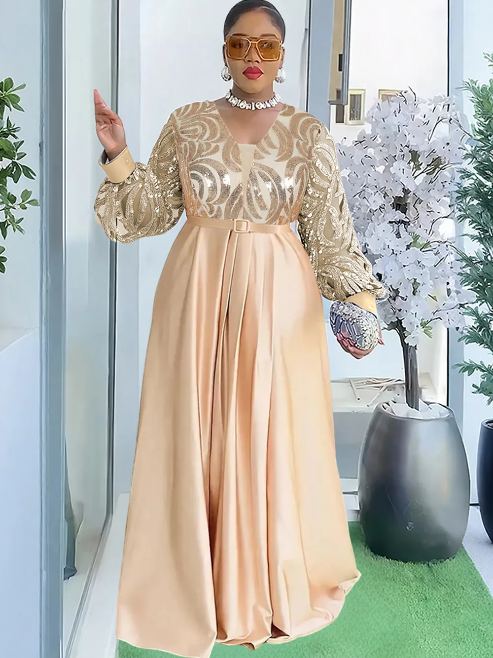 2025 Plus Size Dashiki Ankara Sequin Maxi Dress – Elegant African Wedding Gown - Image 3