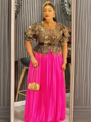 2025 Luxury Plus Size Sequin African Evening Gown – Elegant Wedding Dress