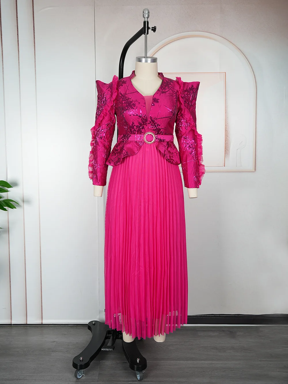 Vintage Luxury Pleated Long Sleeve Dress – Wedding & Party Kaftan with African Dashiki - Image 3