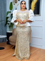 Plus Size Luxury Dashiki Mermaid Dress – African Ankara Sequin Kaftan