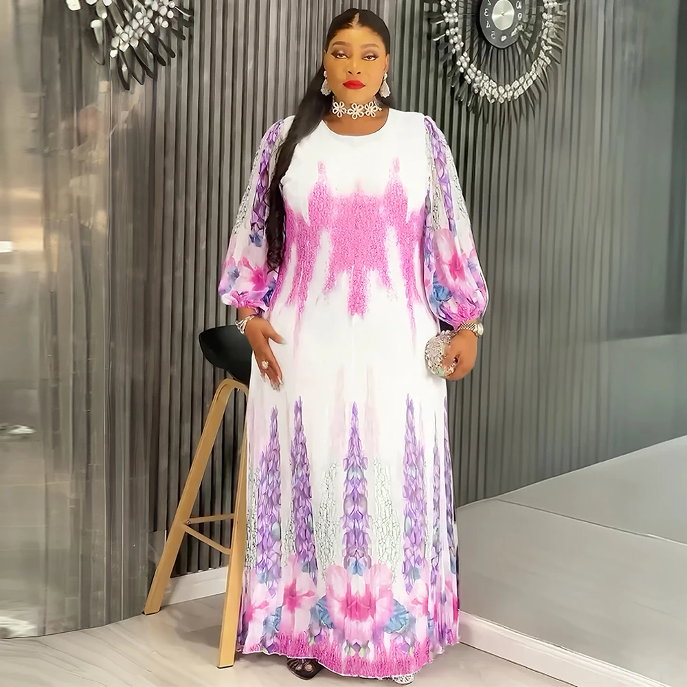 Long Sleeve Chiffon Dress – African Dashiki Print Kaftan for Party & Evening - Image 3