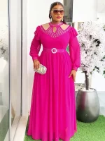 2025 Long Sleeve Chiffon Maxi Dress – Elegant African & Dubai Kafta