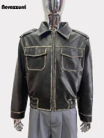Men’s Vintage Distressed PU Leather Jacket – Retro Zipper Streetwear 2024