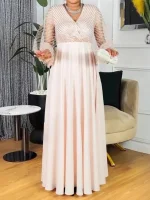 Luxury Sequin Chiffon Maxi Dress – African Dubai Evening Gown
