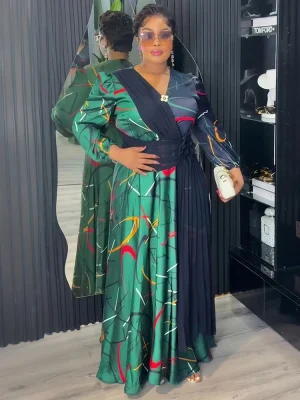 2025 African Dashiki Chiffon Maxi Dress – Elegant Long Sleeve Gown
