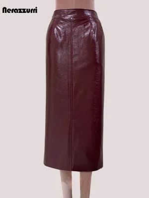 Women’s High-Waist Faux Leather Midi Pencil Skirt – Nerazzurri