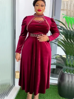 2025 Plus Size Dubai Luxury Velvet Dress – African Dashiki Ankara Evening Gown