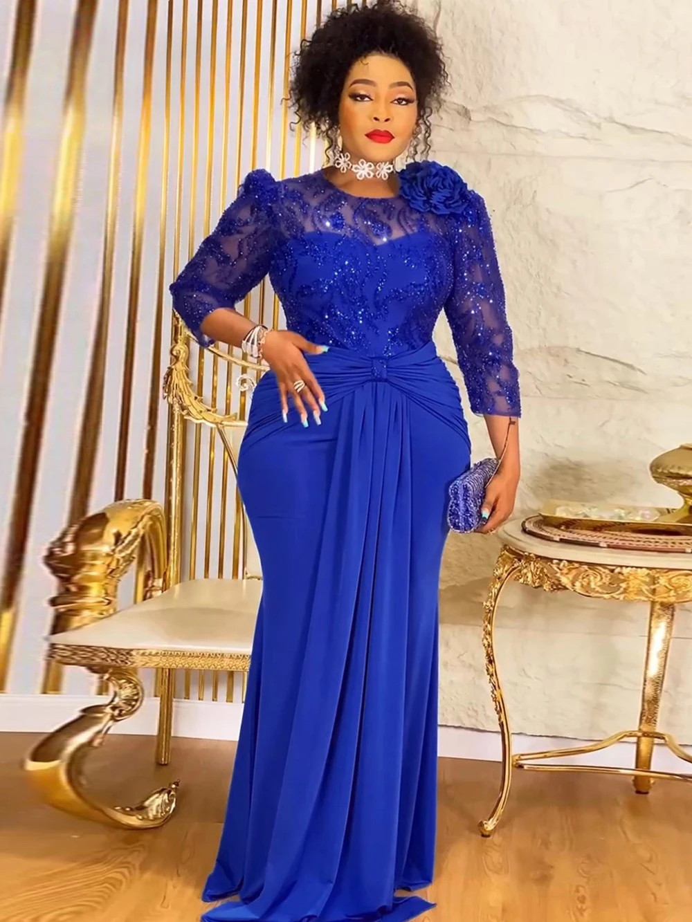 Elegant Sequin Pleated Mermaid Gown – Luxury Party & Wedding Dress for Women - Image 3