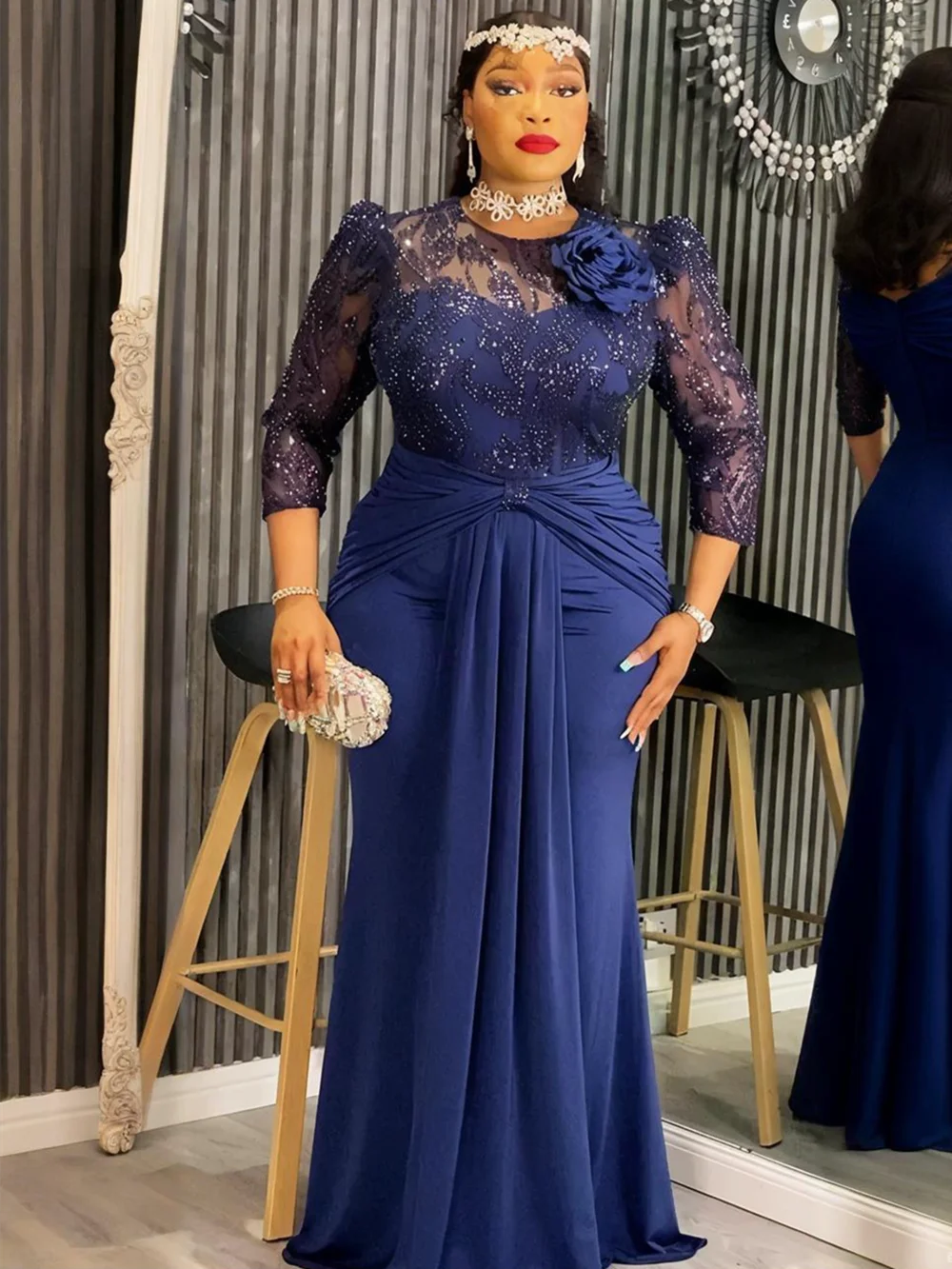 Plus Size Dashiki Sequin Bodycon Maxi Dress – Elegant African Evening Gown - Image 2