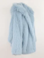Women’s Oversized Blue & White Shaggy Faux Fur Coat – Warm & Fluffy