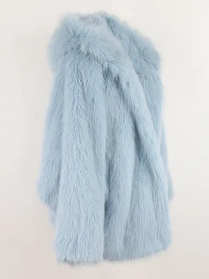 Women’s Oversized Blue & White Shaggy Faux Fur Coat – Warm & Fluffy