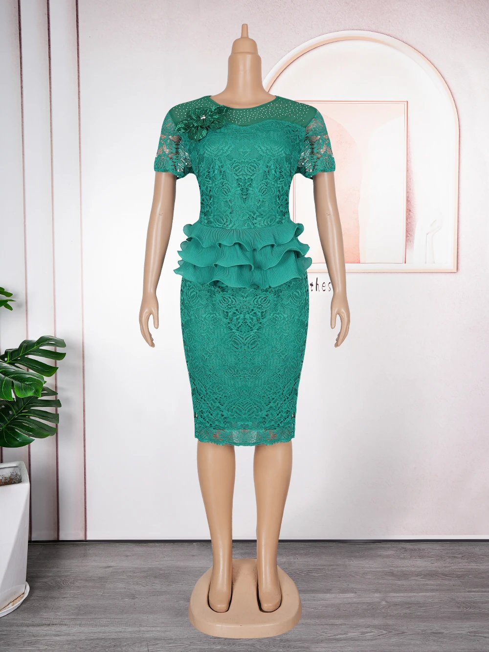 2025 African Lace Midi Dress – Elegant Wedding & Party Gown for Women - Image 4