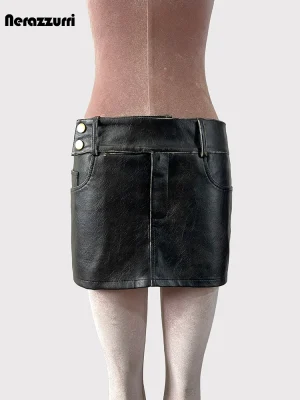 Lautaro Black High‑Waist PU Leather Mini Skirt for Women – Spring/Summer 2024
