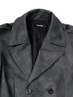 Extra-Long Distressed Faux Leather Trench Coat – Men’s Double-Breasted Luxury
