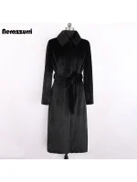 Nerazzurri Black Fluffy Faux Fur Long Coat (Women)