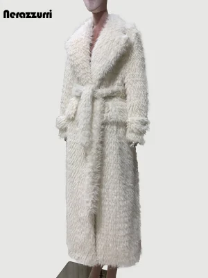 Women’s Extra Long Fuzzy Faux Fur Coat – Nerazzurri