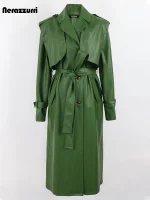 Nerazzurri Green PU Leather Trench Coat w/ Sash (Women)