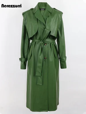 Nerazzurri Green PU Leather Trench Coat w/ Sash (Women)
