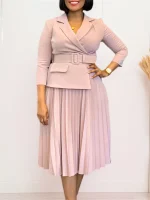 2025 Elegant Pleated V-Neck Maxi Dress – Office & Evening Wear