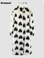Nerazzurri Colorful Heart-Print Faux Fur Coat (Women)