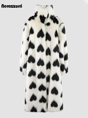 Nerazzurri Colorful Heart-Print Faux Fur Coat (Women)