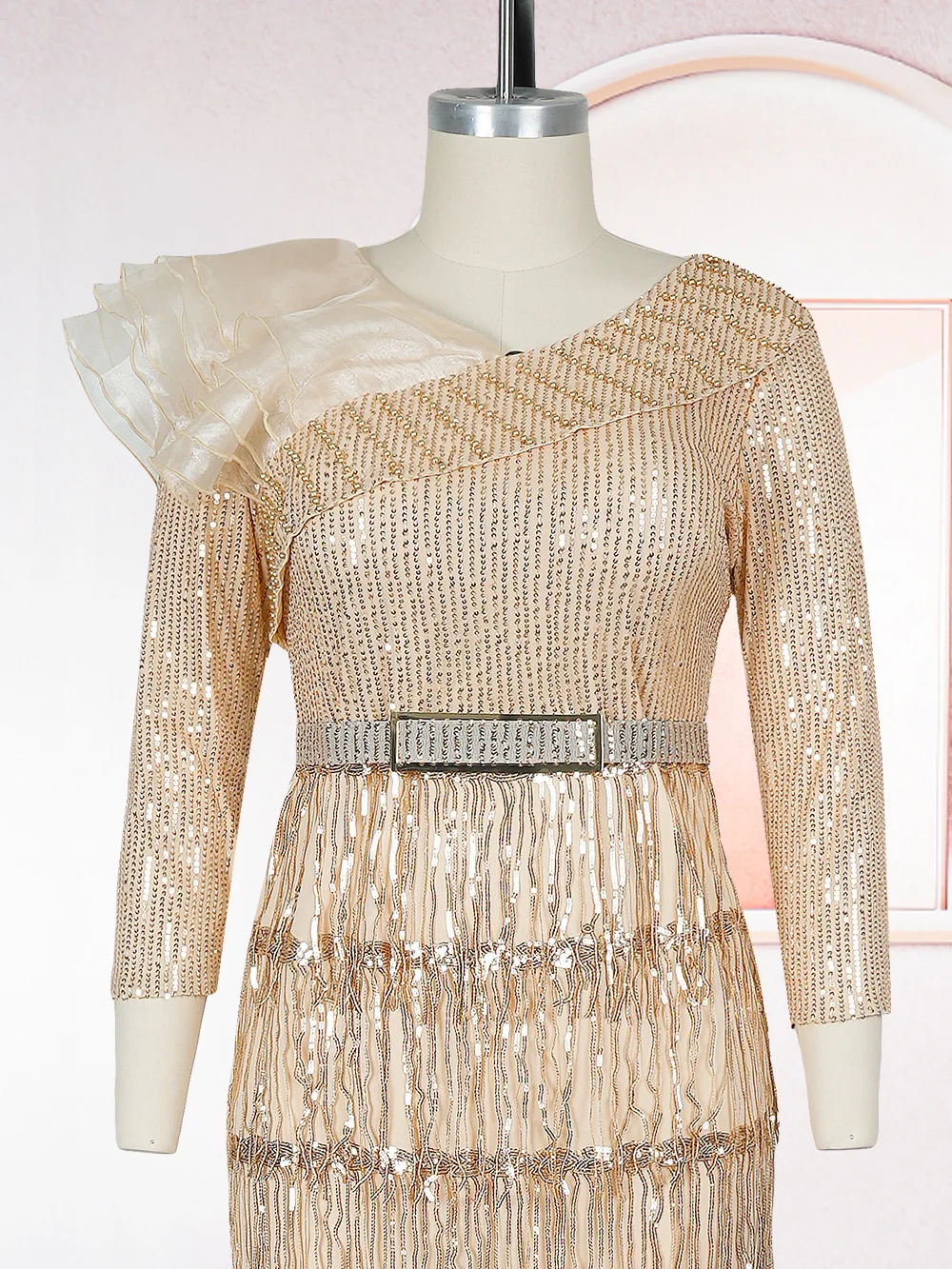 Luxury Sequin Tassel Long Dress – Elegant African Dashiki Gown for Wedding & Party - Image 6