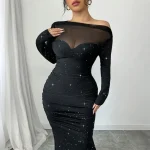 Plus Size Sequin Cold Shoulder Maxi Dress (1XL–5XL)