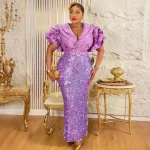 Plus Size African Luxury Sequin Evening Gown – Elegant Ankara Wedding Dress