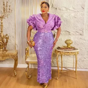 Plus Size African Luxury Sequin Evening Gown – Elegant Ankara Wedding Dress