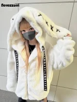 Women’s White Faux Fur Bunny Ears Coat – Nerazzurri