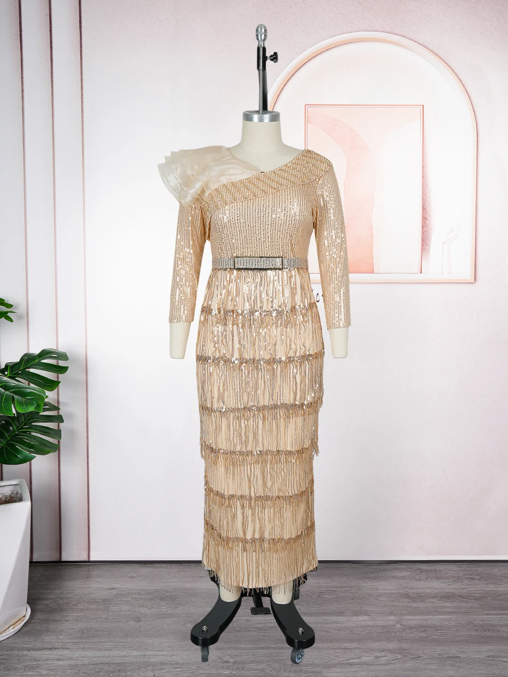 2025 Plus Size Dashiki Tassel Sequin Maxi Dress – Elegant African Wedding Gown - Image 5