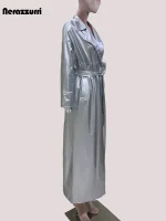 Nerazzurri Silver Faux‑Leather Extra‑Long Trench Coat