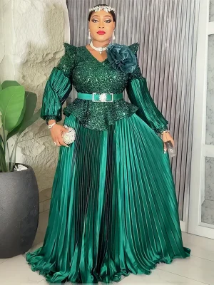 2025 Luxury Sequin Long Sleeve Maxi Dress – Autumn/Winter Evening Gown