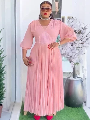 2025 Elegant African Pleated Chiffon Maxi Dress – Wedding & Party Gown