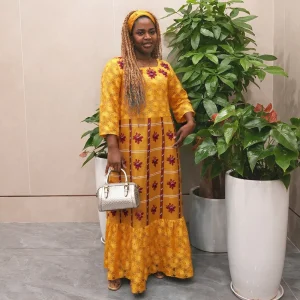 Plus Size African Embroidered Bazin Dress – 2025 Ankara Lace Wedding Gown