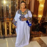 African Dashiki Embroidered Bazin Gown – White Ankara Wedding Dress