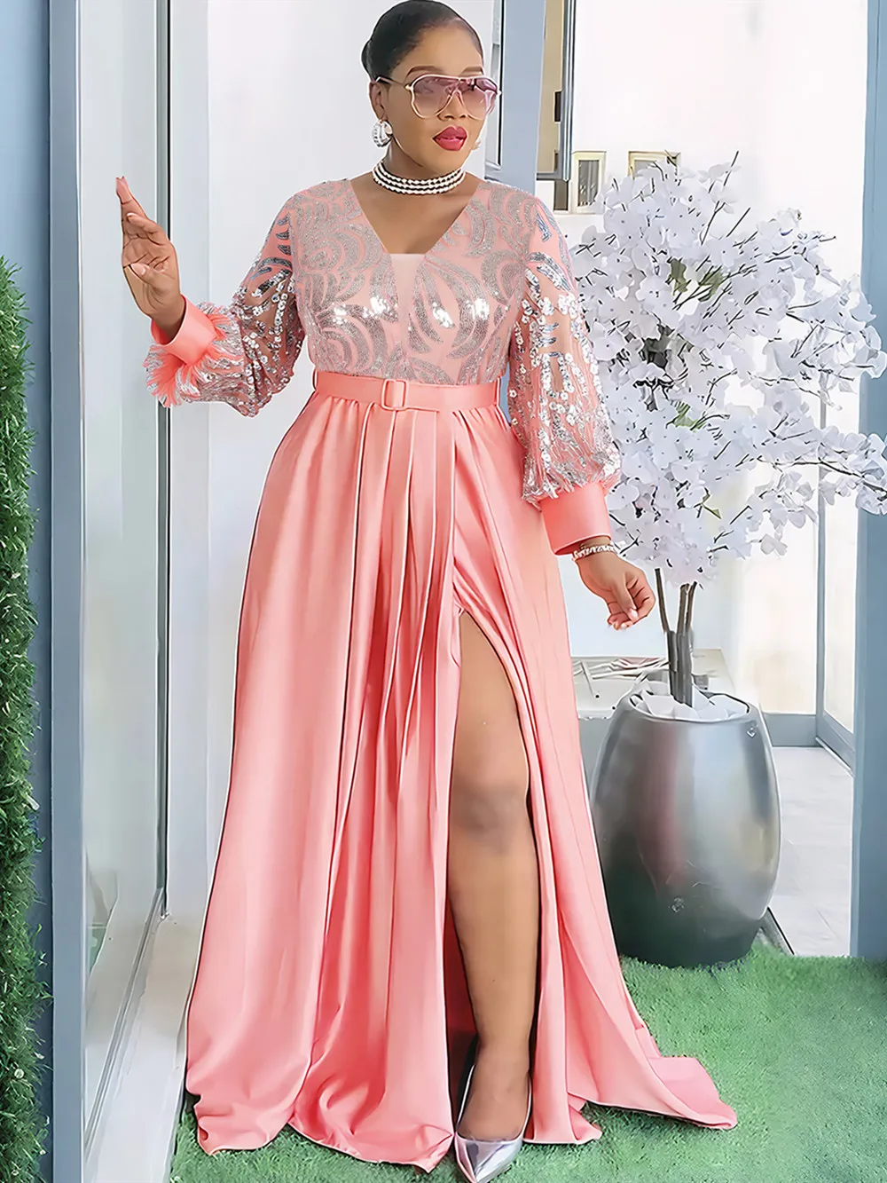 2025 Plus Size Dashiki Ankara Sequin Maxi Dress – Elegant African Wedding Gown