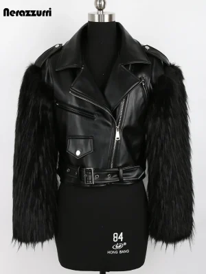 Nerazzurri White Faux Leather Biker Jacket – Fur-Lined & Warm