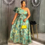 One-Shoulder African Dashiki Print Maxi Dress – Elegant Party & Birthday Gown for Women