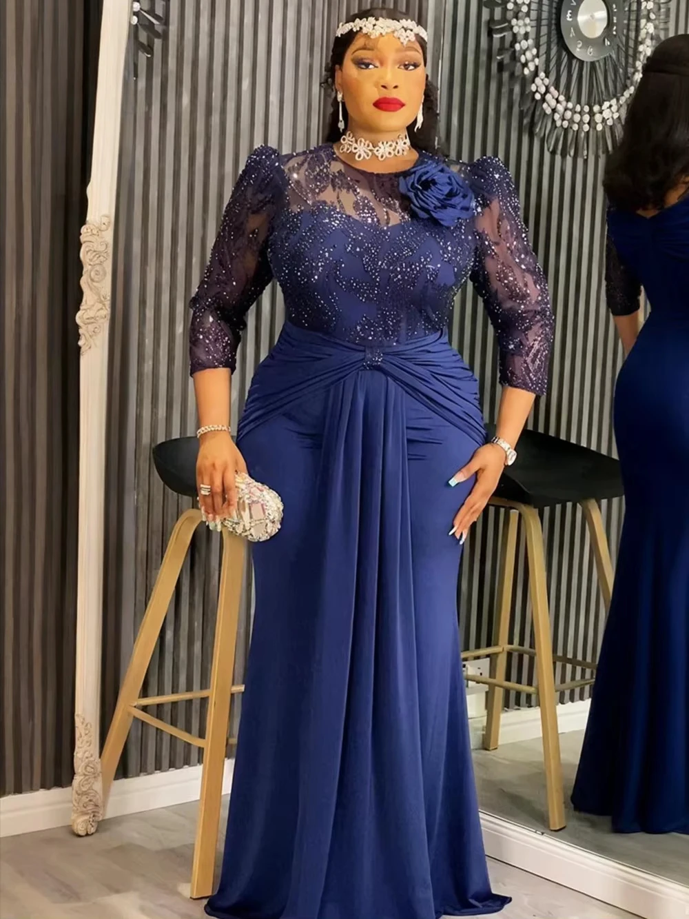 Elegant Sequin Pleated Mermaid Gown – Luxury Party & Wedding Dress for Women - Image 2