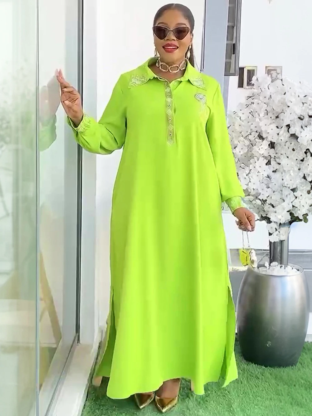 2025 Autumn Long Sleeve Chiffon Maxi Dress – African & Dubai Kaftan - Image 4