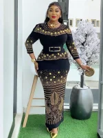 Plus Size Dashiki Bodycon Maxi Dress – Elegant African Wedding Gown