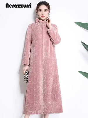 Nerazzurri Extra-Long Pink Faux Fur Coat for Women – Autumn/Winter 2025