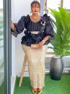 Plus Size African Sequin Evening Gown – Elegant Ankara Wedding Dress